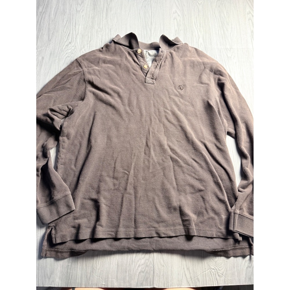 Aigle Mens XL Long Sleeve Polo Shirt Brown Cotton Pique Logo Pullover